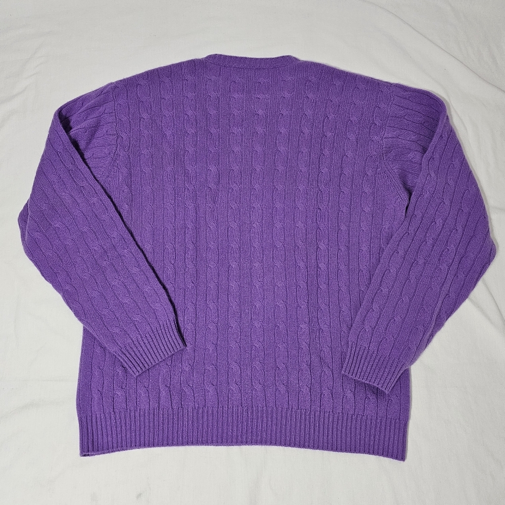 Joseph & Lyman 100% Cashmere Sweater Purple Cable Knit Crewneck Size L Luxury - Picture 5 of 7